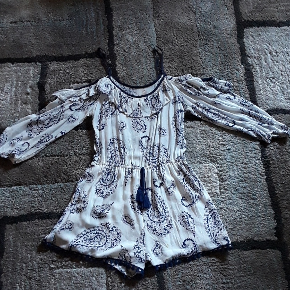 White and Navy blue Romper